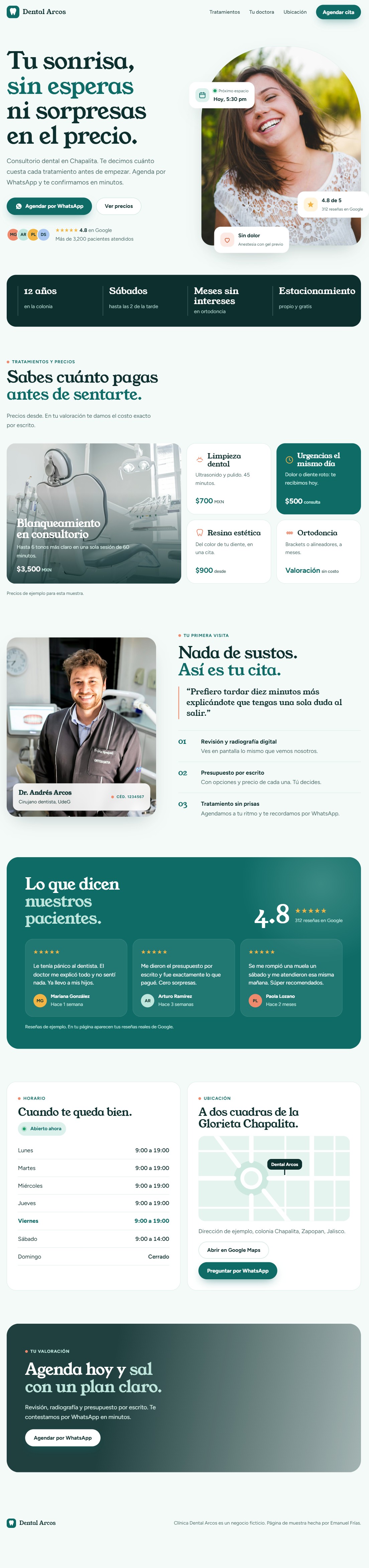 Página completa del consultorio dental de ejemplo